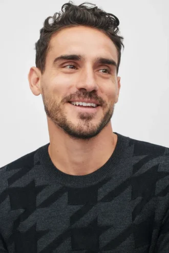 Merino Houndstooth Crew Neck Sweater